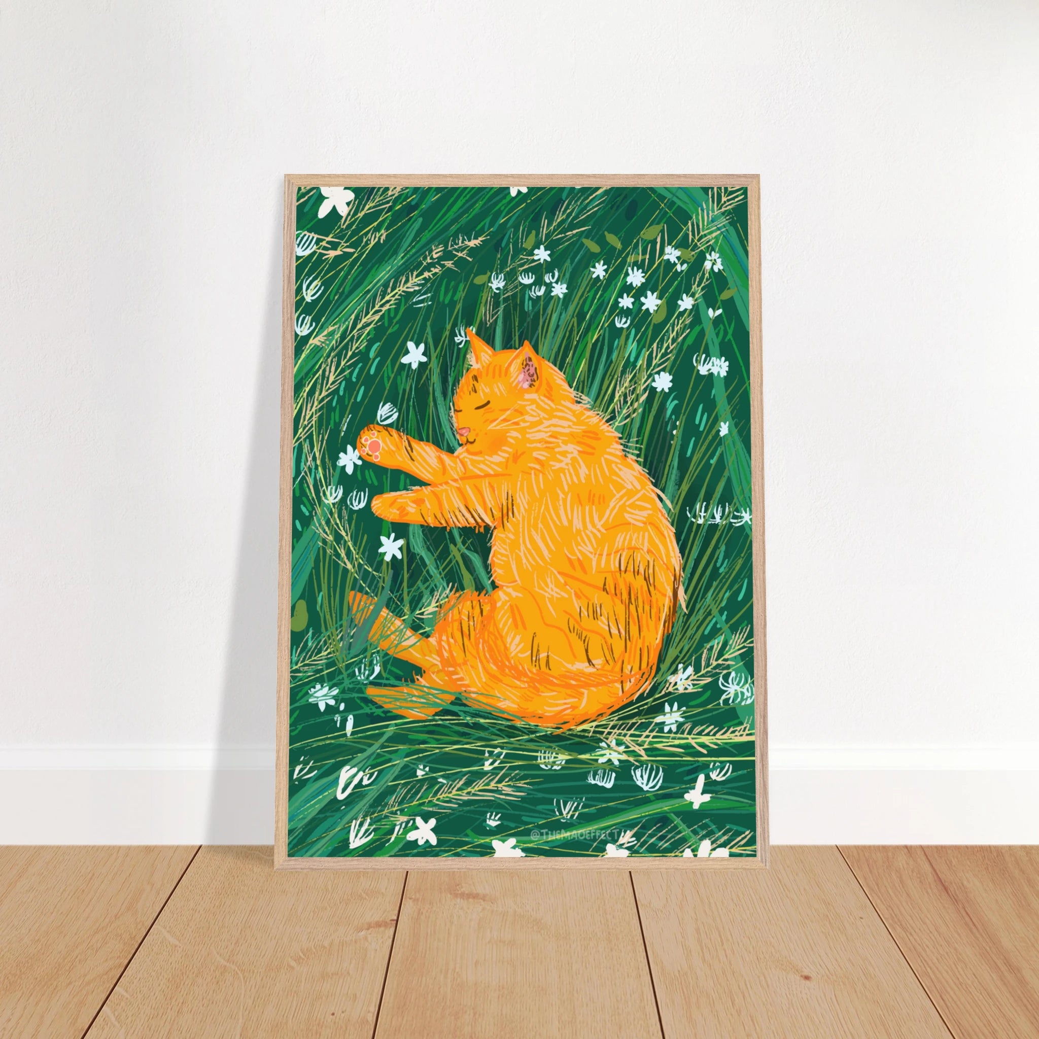 "Cat Resting" Wooden Framed Poster With Premium Semi-Glossy Paper